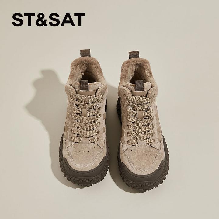 星期六厚底高帮老爹鞋女2025冬季新款加绒加厚保暖百搭运动鞋棉鞋