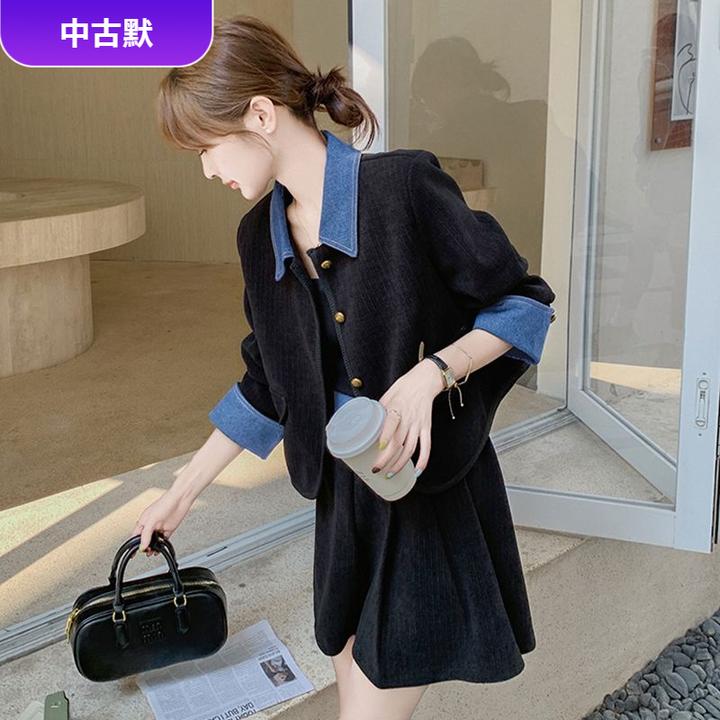 1【两件套】法式小香风套装韩系穿搭假两件上衣半身裙时尚套简约款l