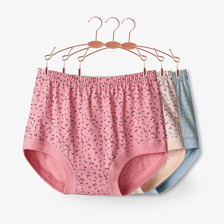 老年妈妈女士内裤高腰纯棉透气宽松加肥加大码三角裤印花