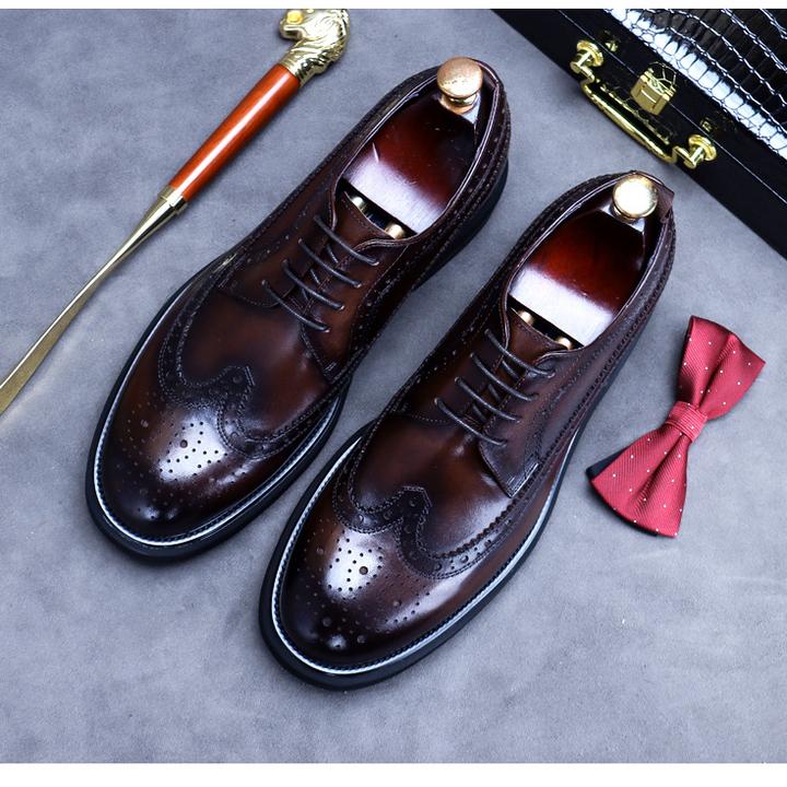 布洛克雕花皮鞋英伦商务正装男士厚底增高大头真皮休闲男士皮鞋