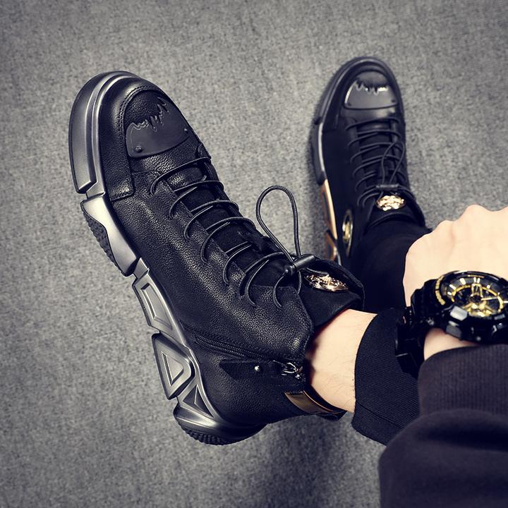 真皮高帮鞋男款潮流男士休闲皮靴冬季新款鞋子男头层牛皮马丁靴男