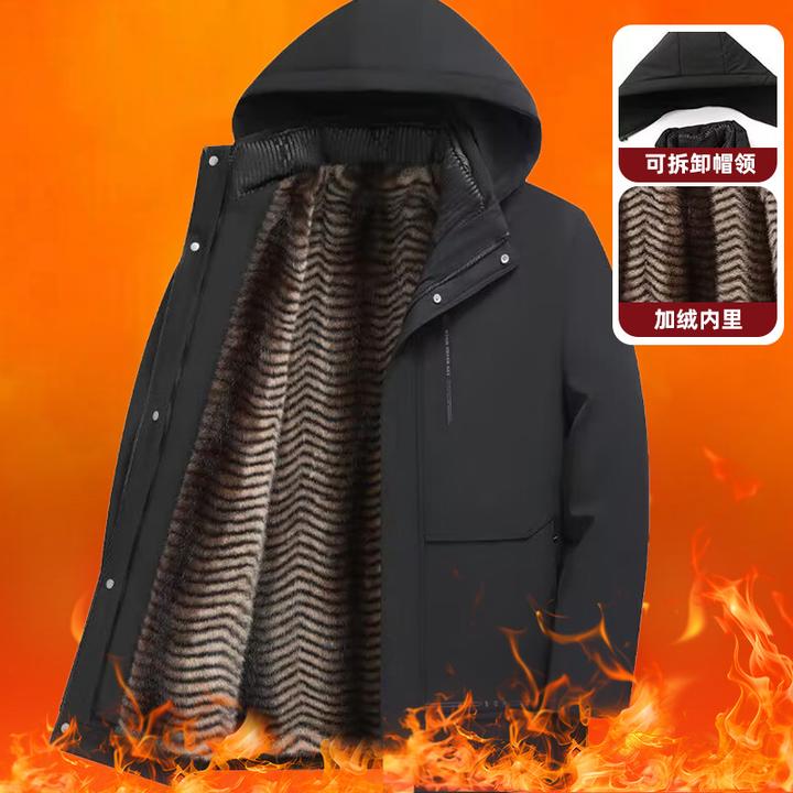 老爷车之家男士棉袄中年爸爸加绒加厚中长款棉服冬装蓄热保暖外套