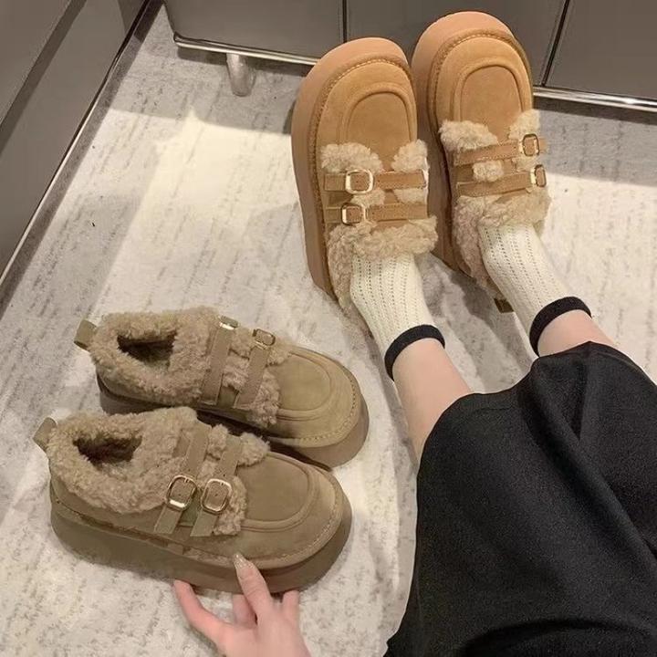 厚底雪地靴女款冬季加绒美拉德毛毛棉鞋2024新款一脚蹬复古勃肯鞋