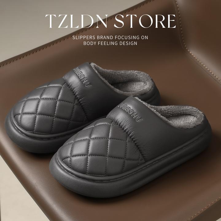 防水棉拖鞋男士冬季2025新款室内家居毛绒防滑保暖皮棉拖女款冬天