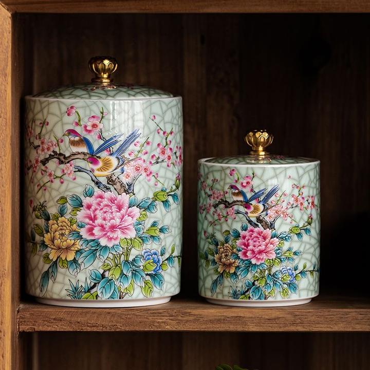 高档珐琅彩茶叶罐便携功夫茶具配件密封罐茶叶储存糖果防潮陶瓷罐