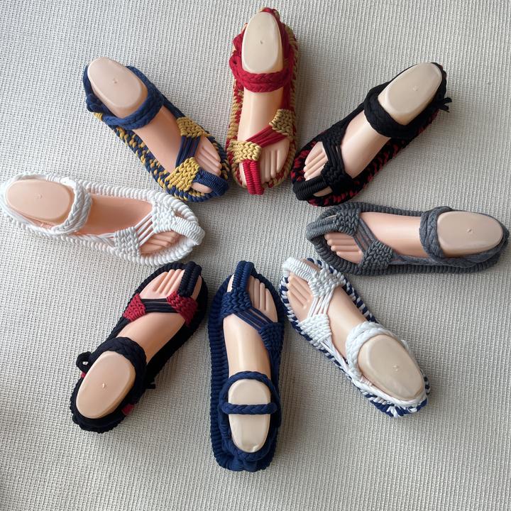 纯手工布草鞋编织镂空软底透气户外防滑凉鞋男女同款春夏防臭脚