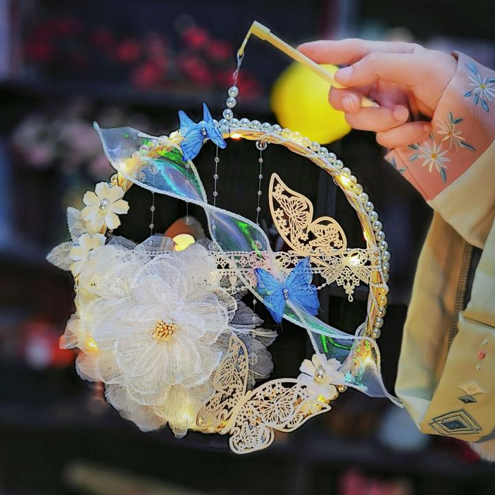 中秋节灯笼diy材料包古风汉服手提发光蝴蝶花灯儿童手工制作宫灯