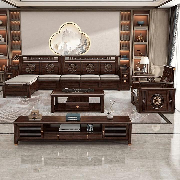 乌金木实木沙发组合高档家用客厅新中式贵妃沙发现代简约储物家具