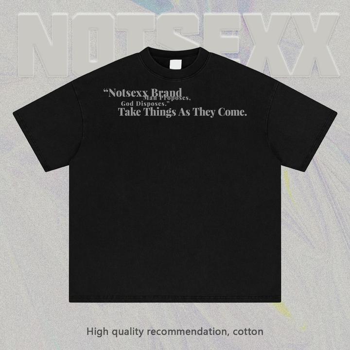 notsexx「谋事在人成事在天」白墨直喷260g重磅boxy短宽短袖t恤男