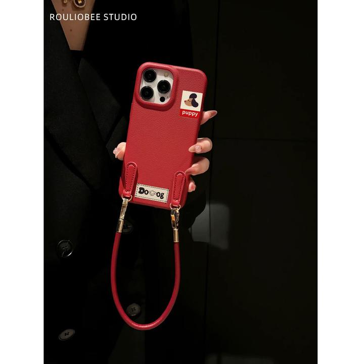 秋冬安哥拉红腊肠狗适用iPhone16/15皮纹苹果华为p70手机壳软套女