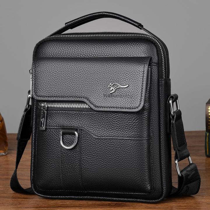 【正品行货】荔枝纹头层牛皮男士单肩斜跨手提包立体定型大容量商务