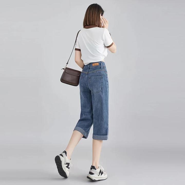 牛仔裤六分裤2025新款薄款夏季高腰小个子阔腿宽松直筒显瘦中裤