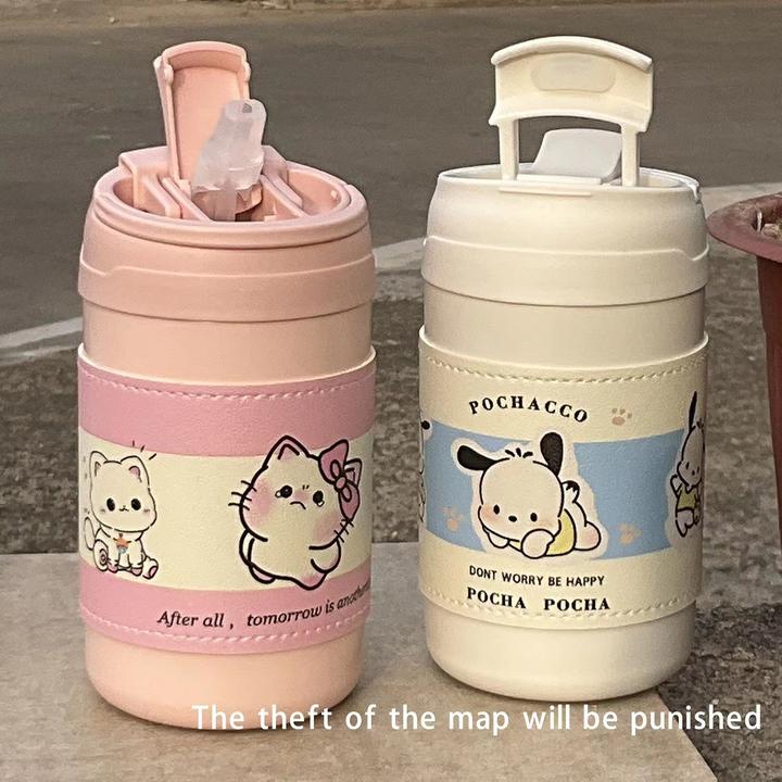 保温杯大容量可爱帕恰狗304不锈钢水杯女高颜值手提吸管杯家用