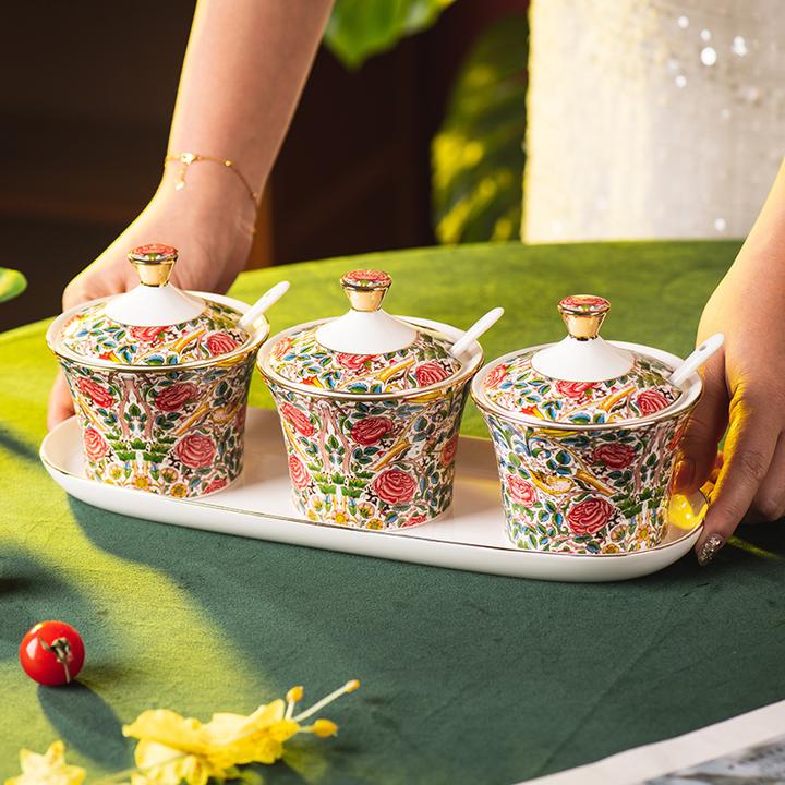 陶瓷调料盒套装家用厨房调料罐组合盐罐辣椒罐调料收纳盒分装瓶