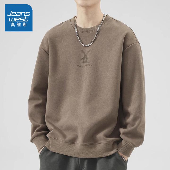 真维斯卫衣男士秋季潮流美式圆领打底上衣服宽松运动长袖t恤男