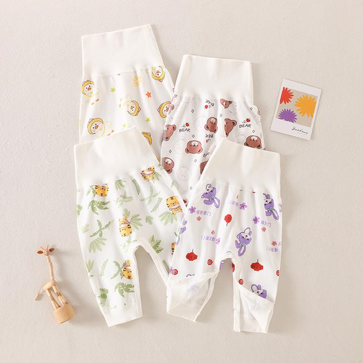婴儿高腰护肚秋裤宝宝裤子无骨按扣大屁屁裤女纯棉男开裆打底春秋