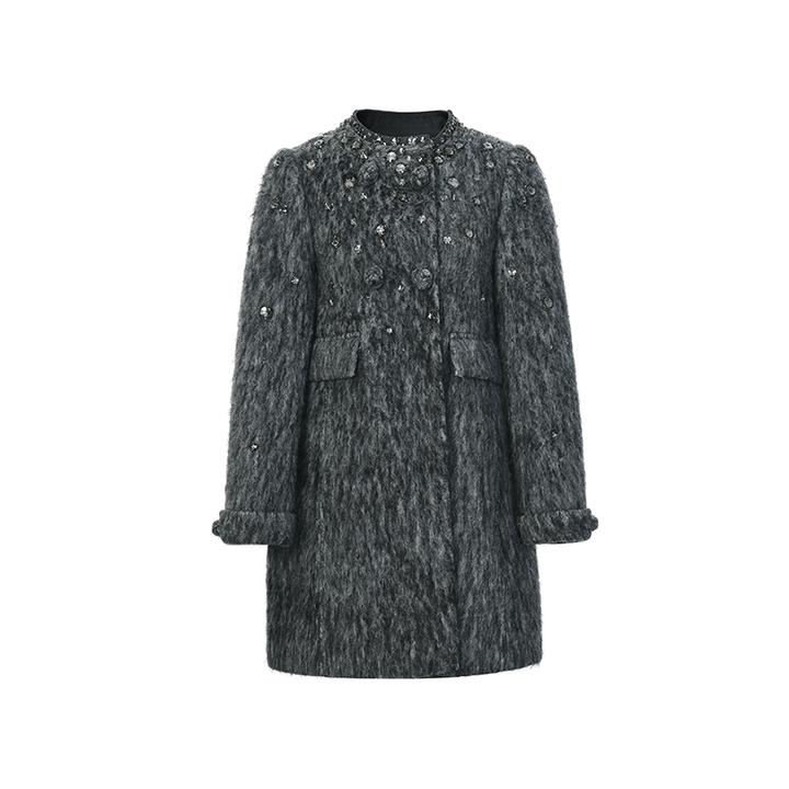 LeFame/拉飞姆2024年冬季格雷少女花灰重工钉珠外套LF24D02SY134