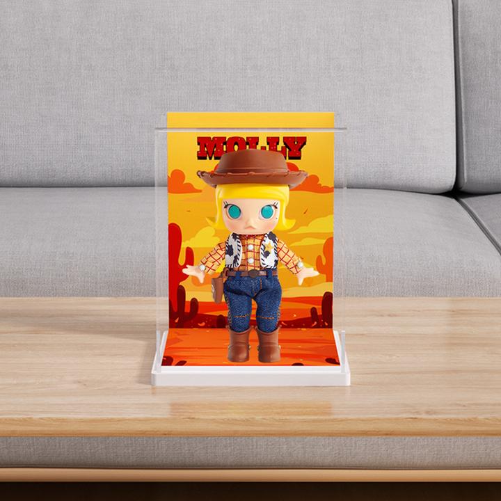 旻悦POPART泡玛特 MOLLY 胡迪可动人偶手办亚克力展示盒P612