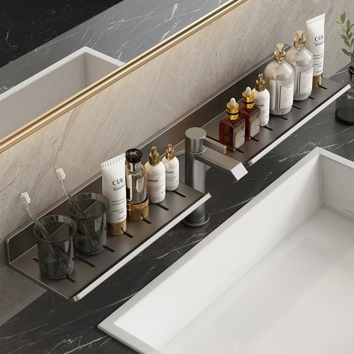 洗手台置物架卫生间厕所太空铝镜前洗脸盆洗漱池免打孔浴室水龙头