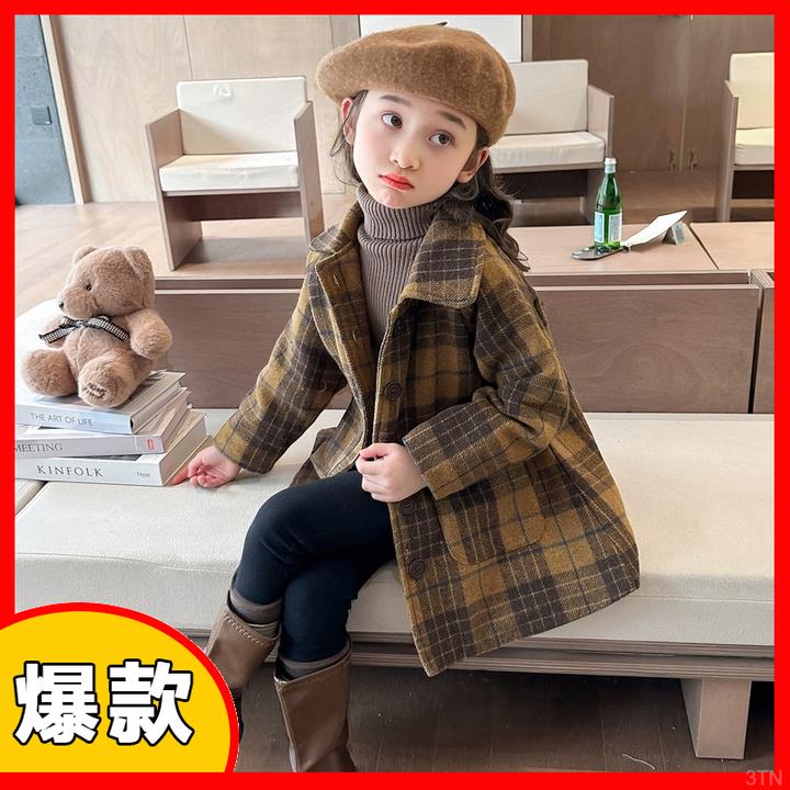 洋气中小女童毛呢大衣新款秋冬装20童加厚儿童衣服24