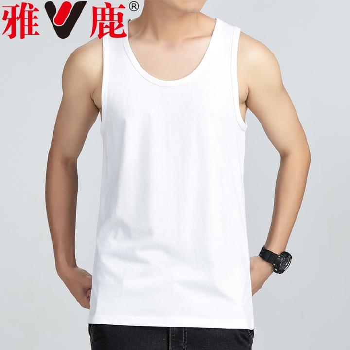 V/雅鹿背心汗衫男宽松纯棉夏季打底速干纯色大码男士圆领透气