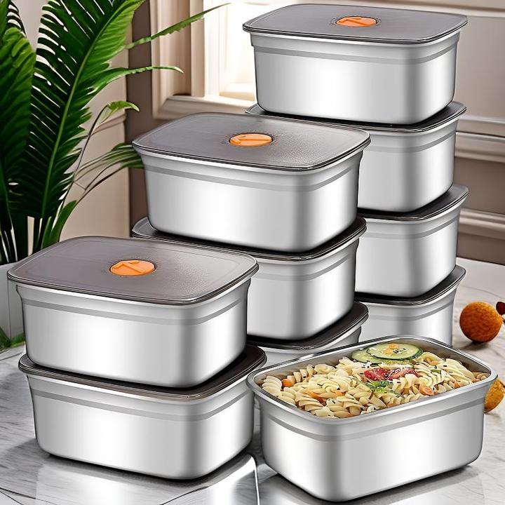 8件套【4个盒+4个密封盖】不锈钢保鲜盒带盖冰箱收纳盒厨房收纳家庭
