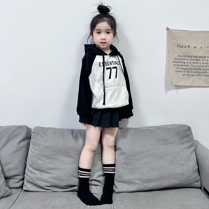 木木屋女童连帽秋冬拼色卫衣童装2023冬季男女宝宝加绒加厚外套潮