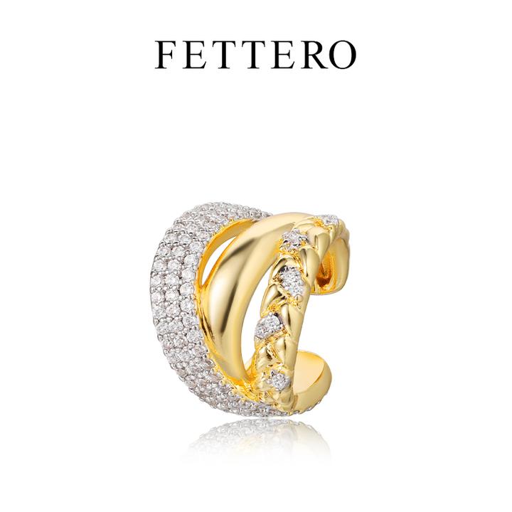 fettero 铜合金耳饰 【双色单个3线交错密镶耳夹】气质轻奢百搭精致