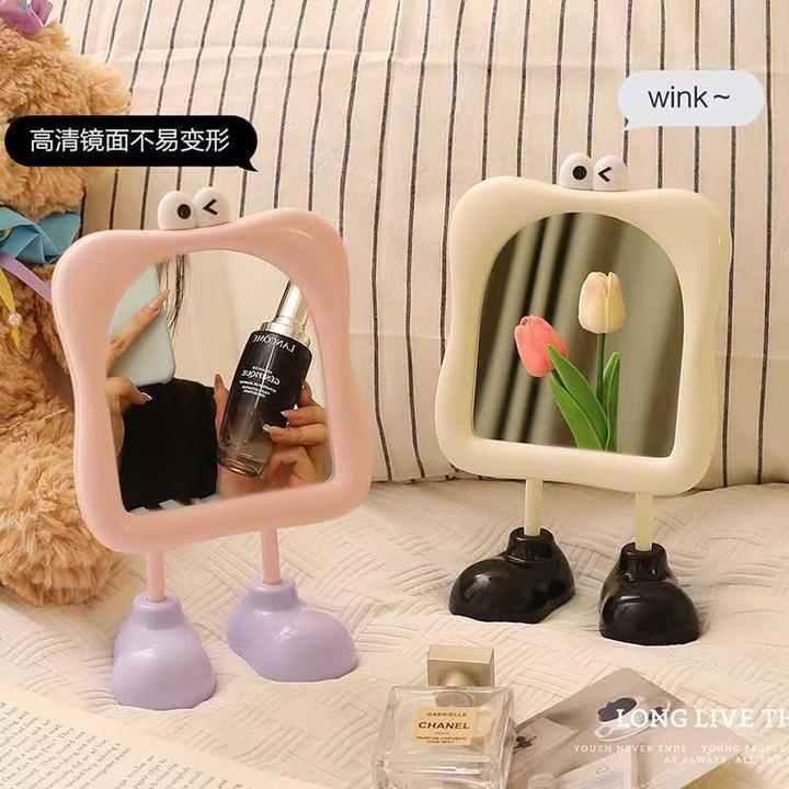 可爱大脚丫化妆镜桌面台式卡通眼睛学生宿舍镜美妆补妆梳妆公主镜