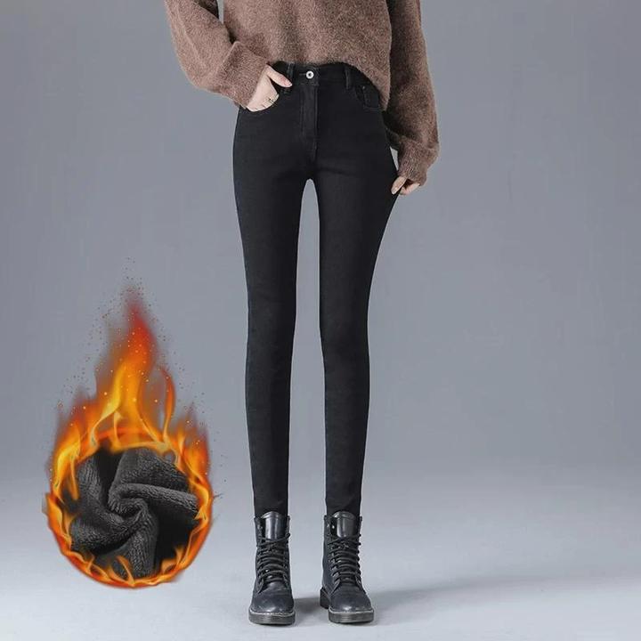 XQ718高腰加绒牛仔裤女秋冬款显瘦小脚裤百搭外穿烟管裤百搭显瘦