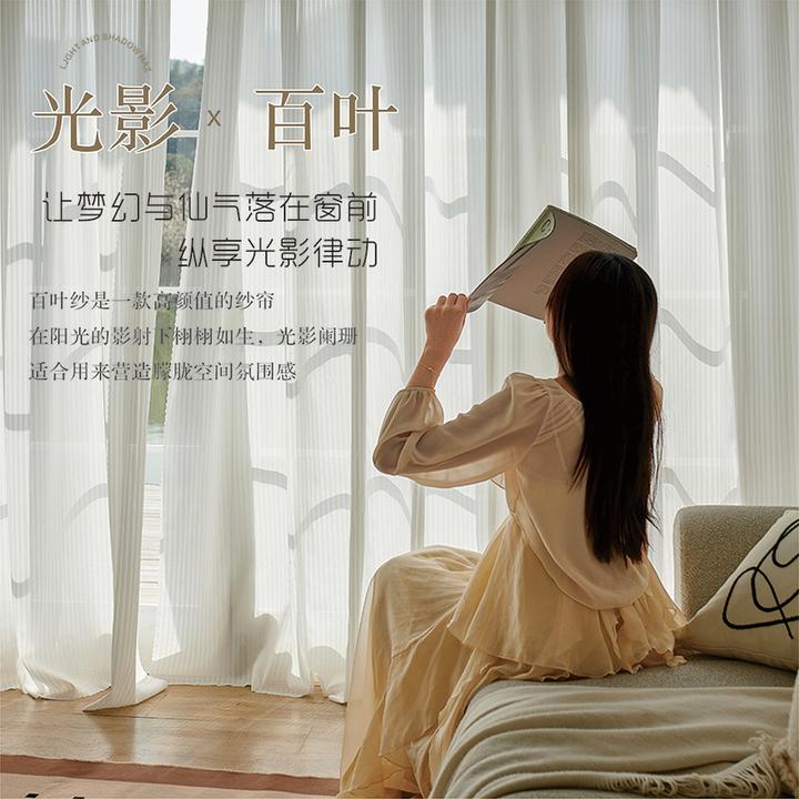 窗纱白色竖百叶免打孔透光不透人幻影纱卧室飘窗出租房阳台落地帘