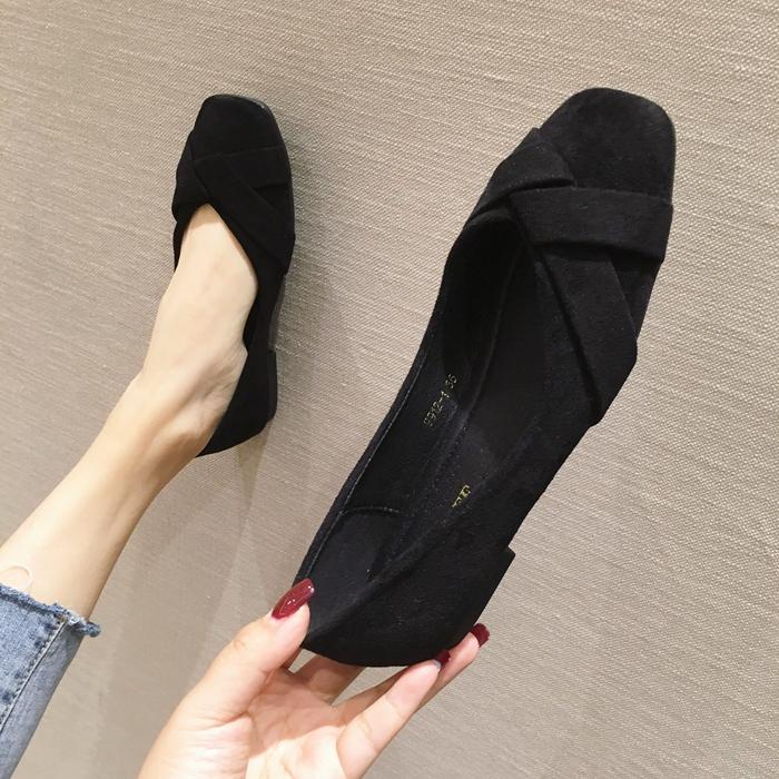 欧美风2025春夏新款女鞋子百搭大码时尚瓢鞋绒面浅口方头平底单鞋