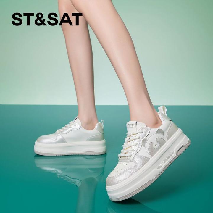 星期六ins增高板鞋女2025年秋季新款百搭休闲鞋松糕底拼色小白鞋