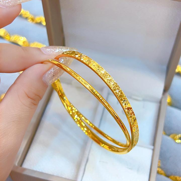 钛钢手镯 新款时尚百搭钛钢手镯 不掉色 双层..金色气质简约素圈