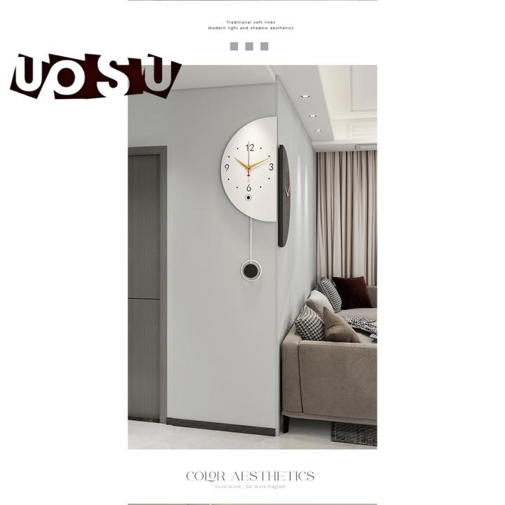 【UOSU】客厅双面转角挂钟家用拐角阳角时钟挂表创意轻奢壁灯钟表j3