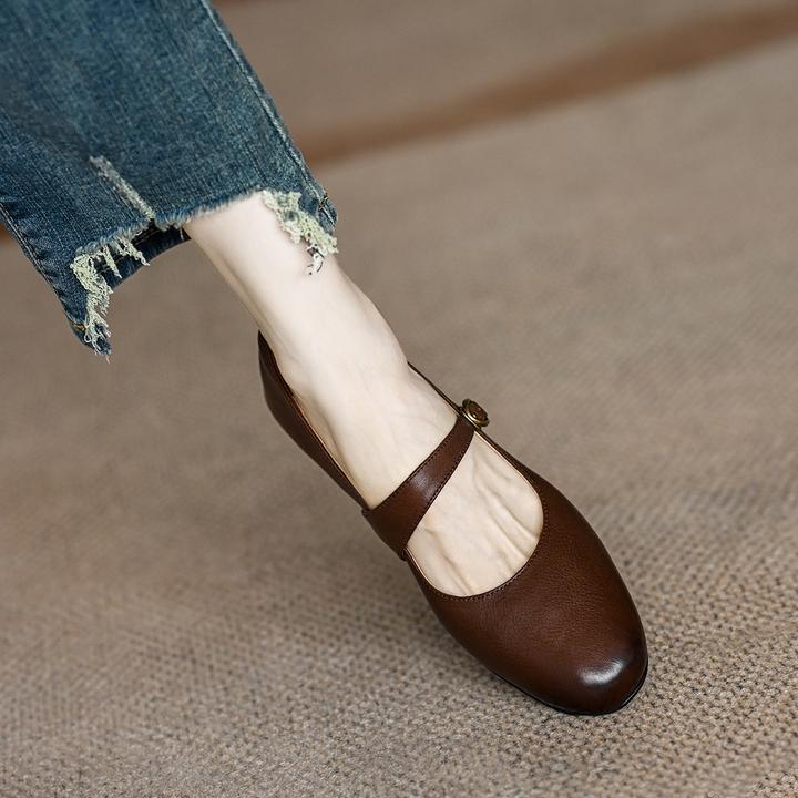 MENEER-M玛丽珍鞋女2023年新款粗跟真皮法式复古方头一字带单鞋