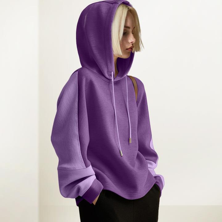 宽松撞色连帽卫衣女2025年秋新款紫色减龄设计感显瘦百搭简约上衣