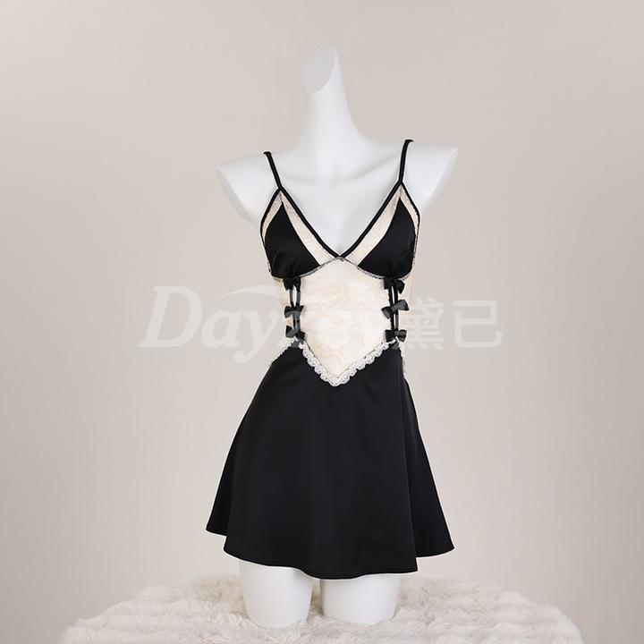 Dayzey/黛已性感网红纯欲风吊带裙轻奢睡衣薄款蓝色美背蕾丝睡裙