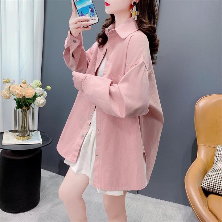 中长款休闲百搭纯色长袖衬衫女秋季2024年新款宽松慵懒风显瘦外套