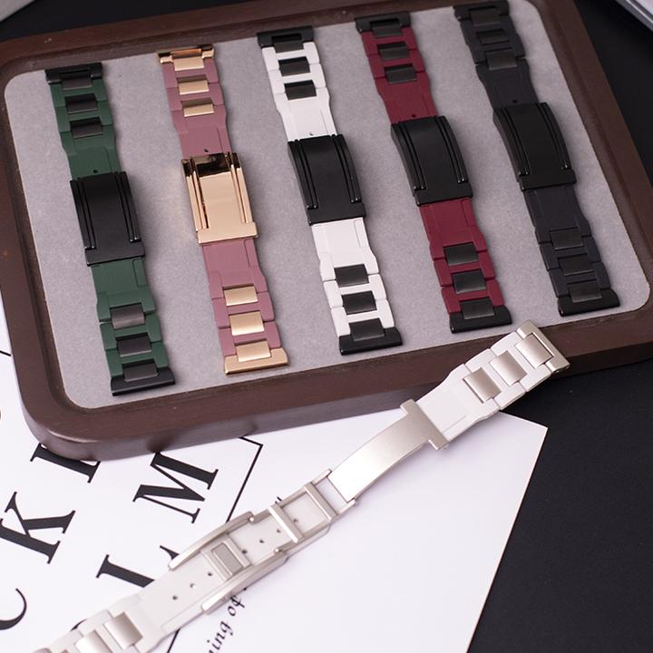 适用华为Watch4pro荣耀GT32小米橡胶拼金属磁吸扣防水GT5/GT4表带