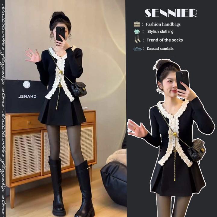 秋季穿搭一整套女2024新款韩版休闲小香风针织毛衣潮流短裙两件套