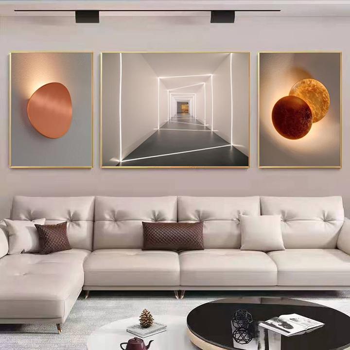 水沐延伸空间三联沙发背景装饰画客厅挂画轻奢感简约系列高端大气