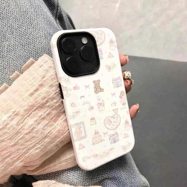 小熊兔子可爱萝莉适用于苹果16promax手机壳iPhone15双层14P菲林