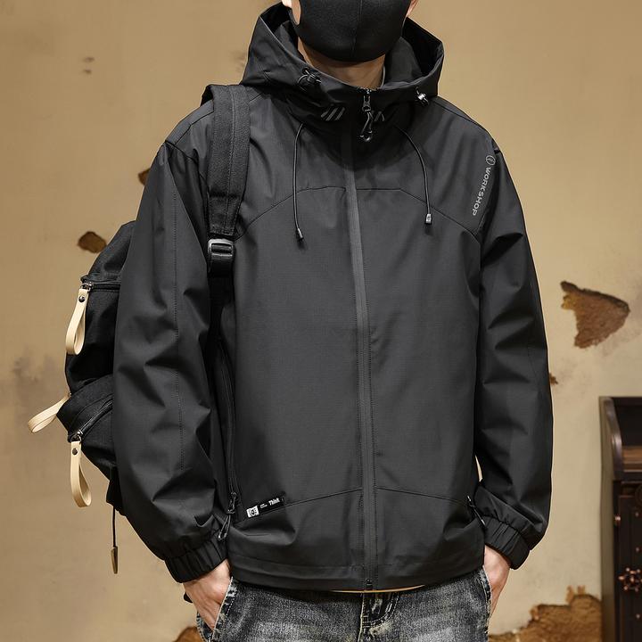 设计感拼接户外防水外套男士宽松大码新款美式潮牌登山服连帽夹克