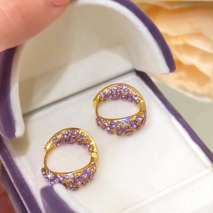 铜合金耳饰 【紫金】紫色满钻轻奢时尚气质简约精致耳饰