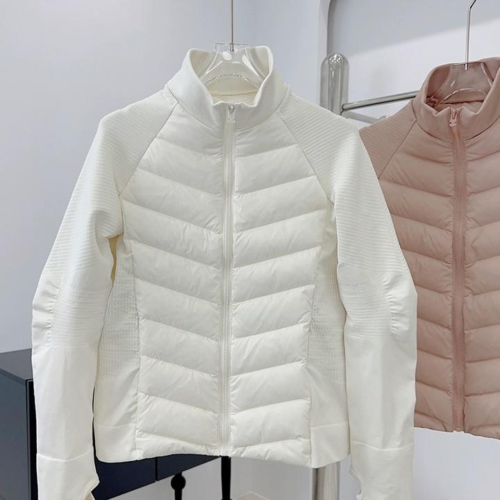 轻薄lulu女款白鹅绒羽绒休闲户外高弹螺纹立领春秋冬季外套瑜伽服