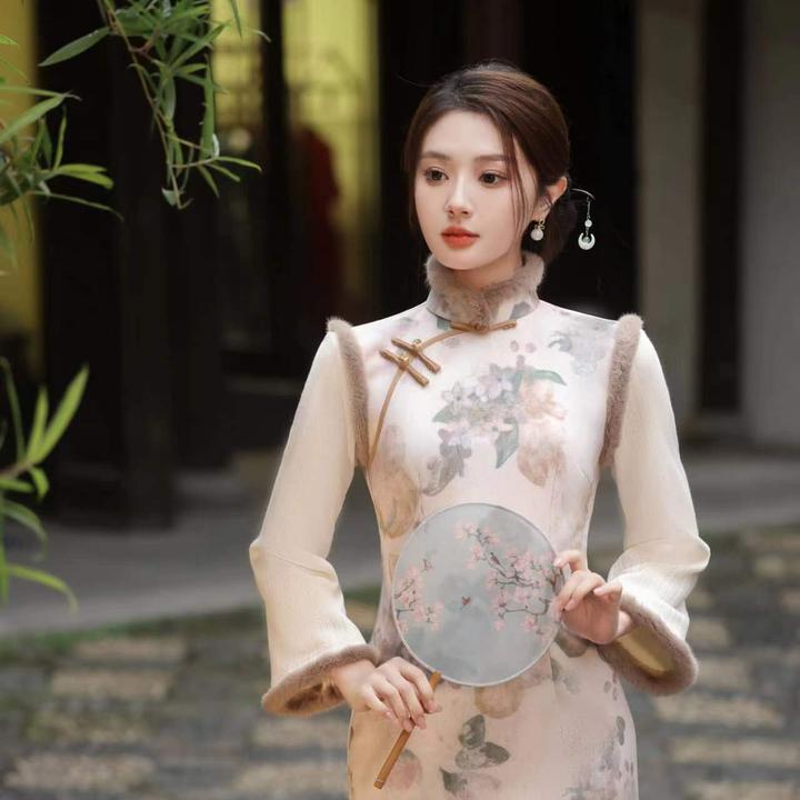 甄选家-花影-中国风旗袍气质少女网红时尚夏季复古中长款ins双层