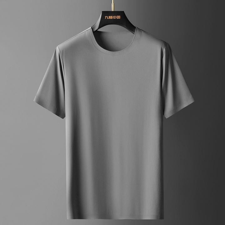 极简风男士短袖t恤2025夏季新款中年爸爸圆领纯色无痕宽松休闲T恤