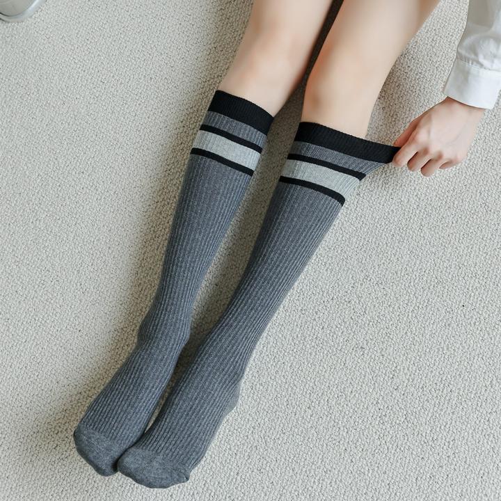 轻奢精梳纯棉小腿袜竖条纹堆堆袜纯棉袜子国货精品时尚气质加档袜