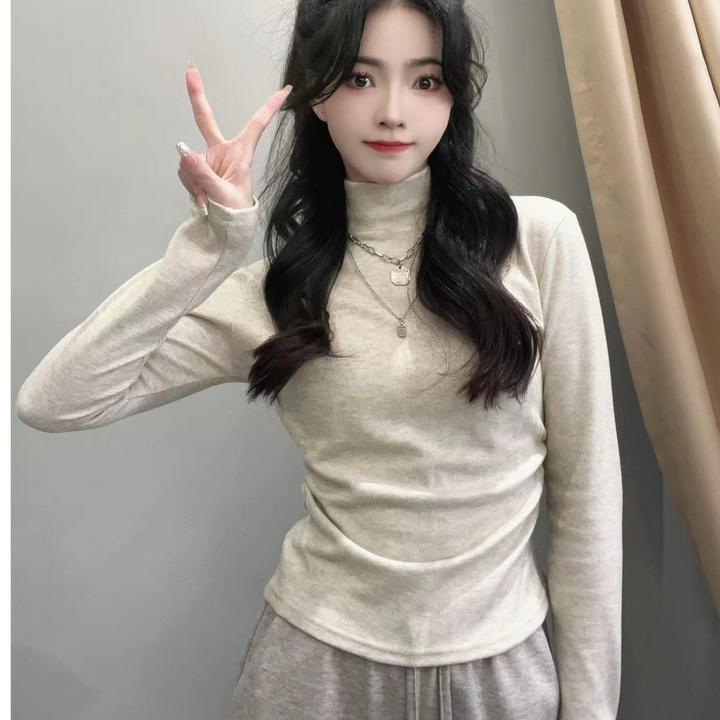 冬季加绒加厚半高领百搭打底衫女内搭修身显瘦短款保暖T恤上衣#86